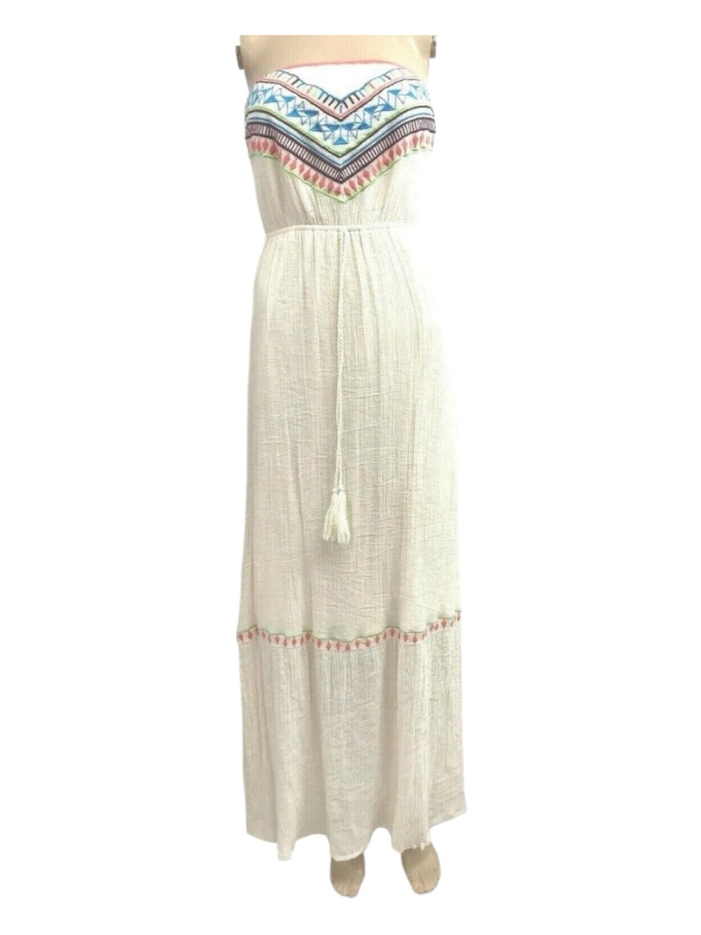 Flying Tomato Embroidered Boho Maxi Dress Strapless 70’s Size M